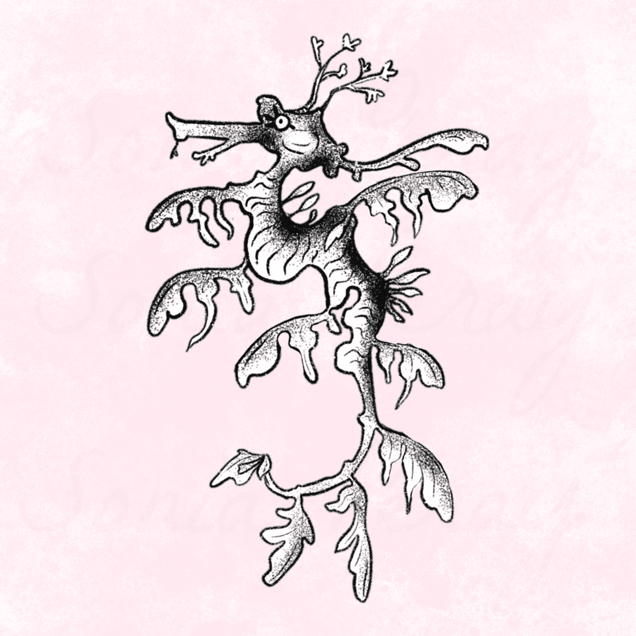 flash tattoo d'un hippocampe qui peut se camoufler en algues